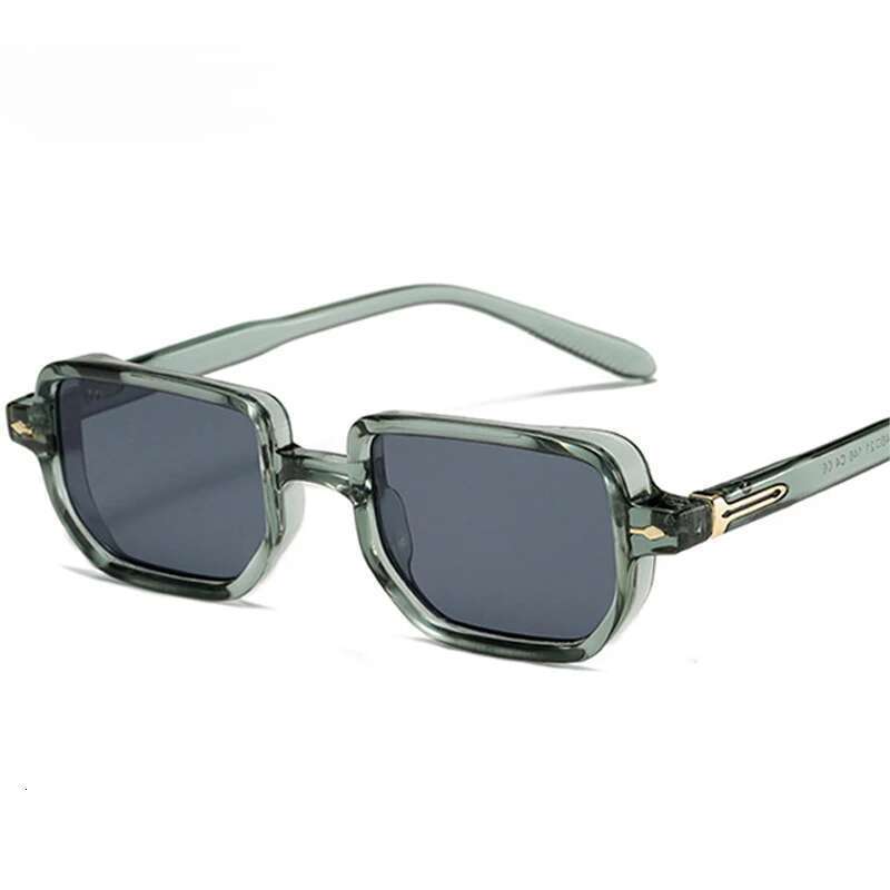 SO&EI Retro Rectangle Rivets Men Punk Gradient Sunglasses Shades UV400 Fashion Olive Green Sun Glasses