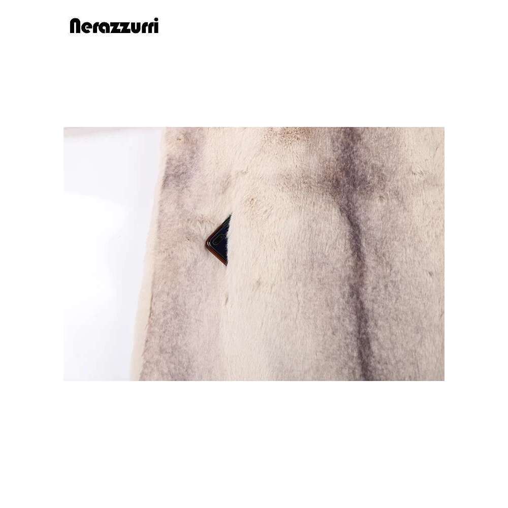 Nerazzurri Winter Colorful Thick Warm Gradient Faux Fur Coat Women Long Sleeve Loose Stylish Elegant Fluffy Jacket 2023