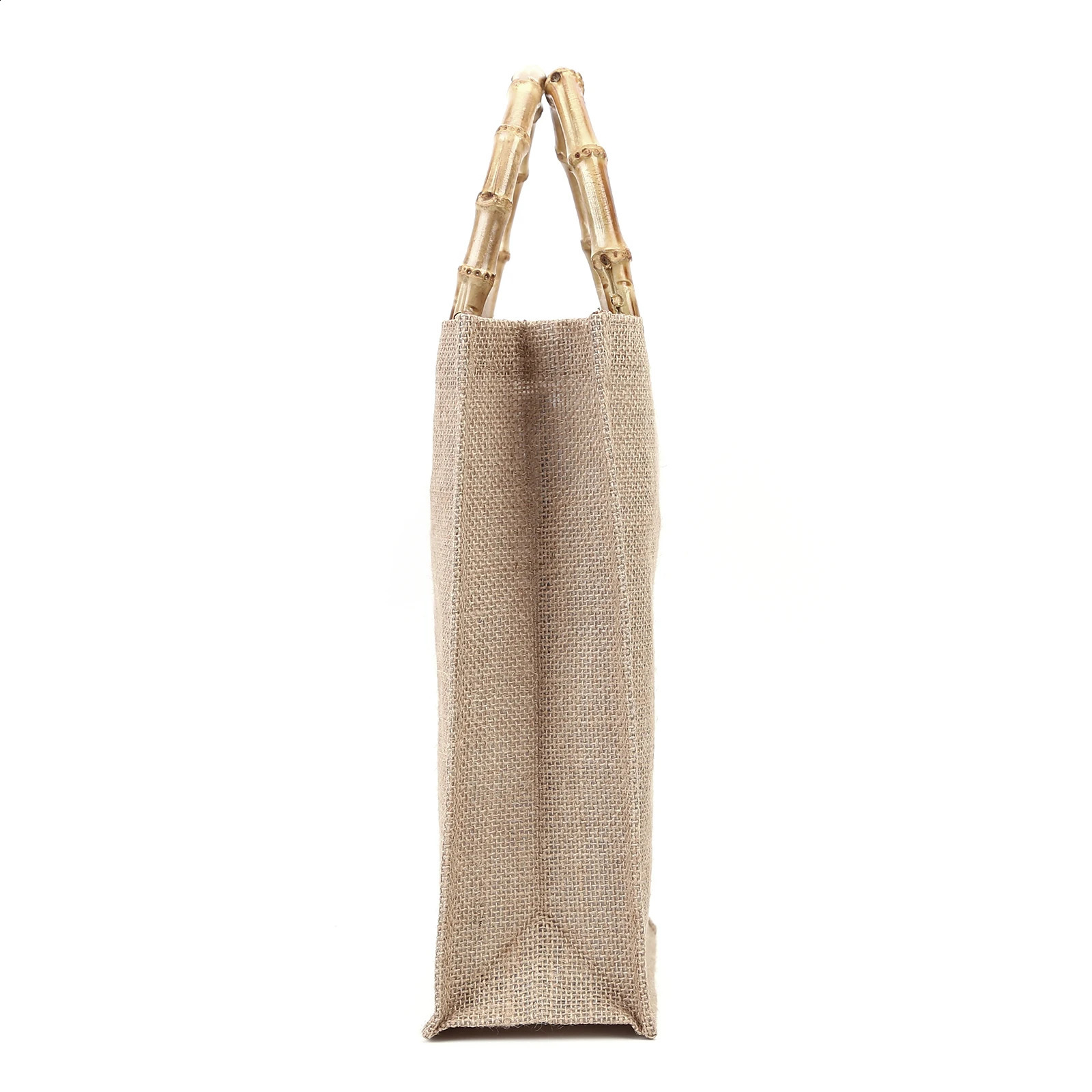 Creative Linen Beach Tote Bags for Women Bamboo Handle Reusable for Grocery Shopping Gift Packaging Top-Handle Bag 250516