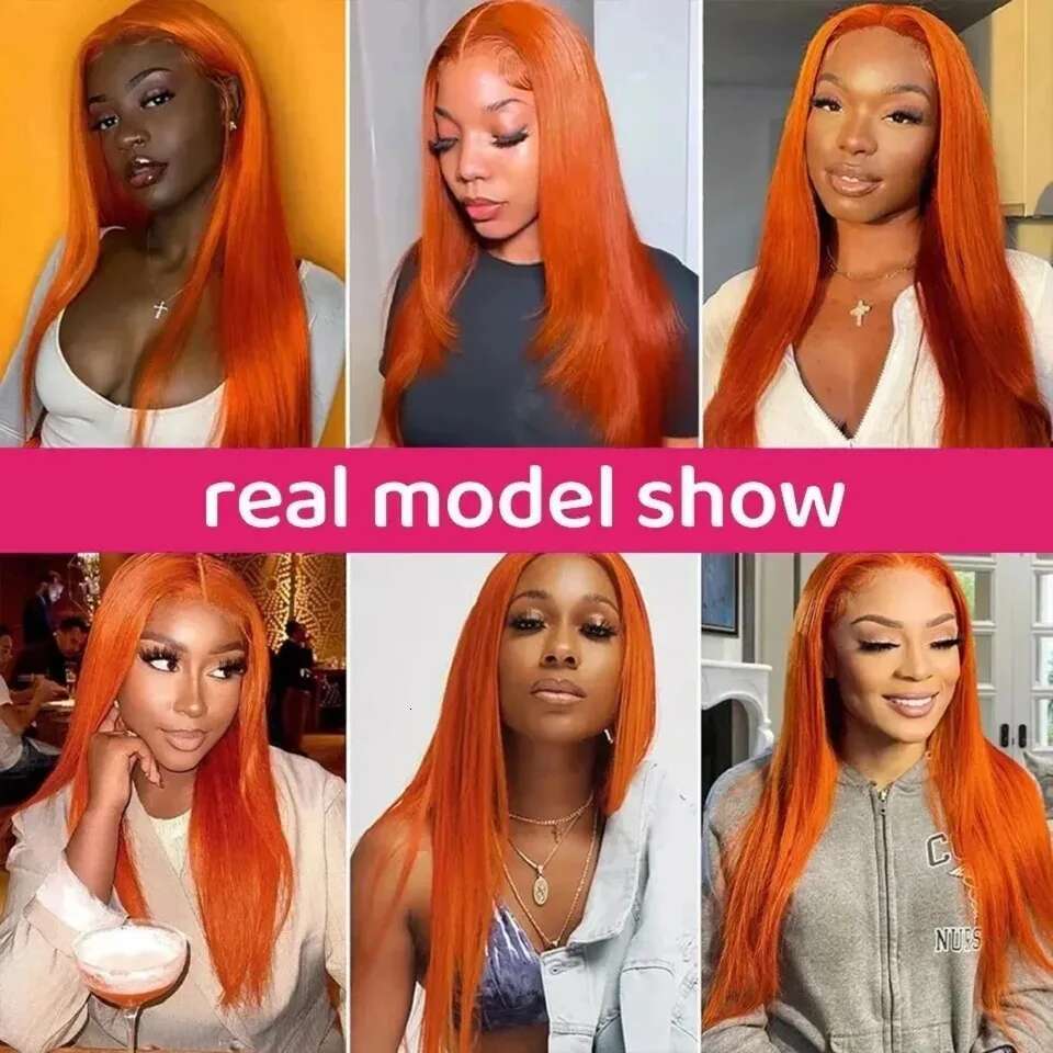 Orange Ginger Straight 13x6 Frontal 100% Brazilian Yellow 13x4 HD Lace Front Human Hair Wigs For Women