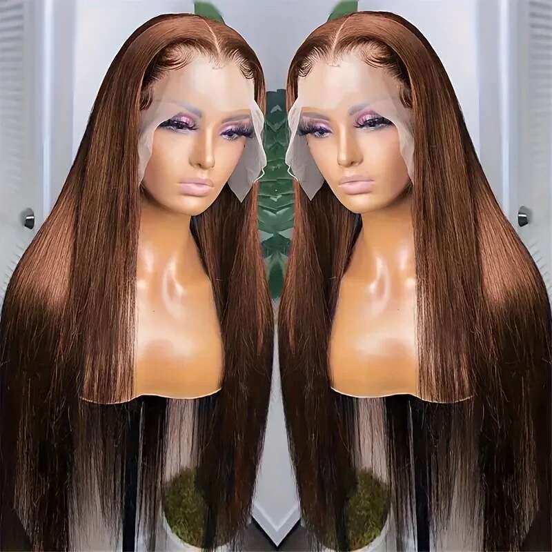 44 46 inches200 Density Chocolate Brown Straight Lace Front Women 13x4 13x6 lace Human Hair Wig for Daily Wear