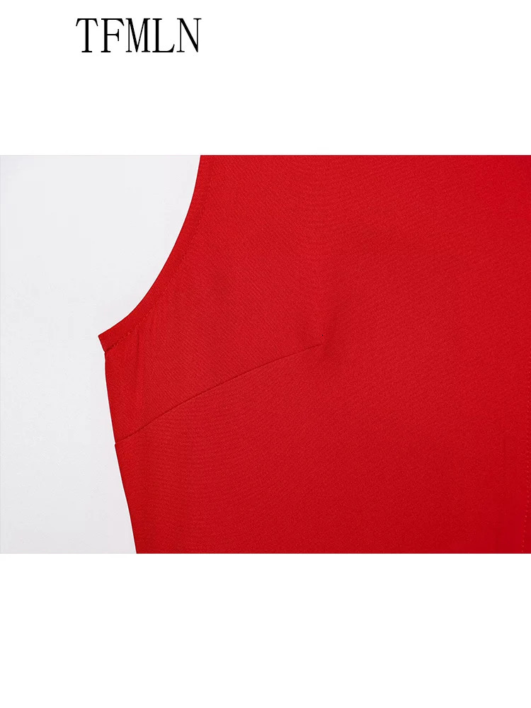TFMLN Elegant Women Midi Dress With Belt Summer Oneck Single Breasted Sleeveless Pocket Dresses Front Slit Solid 250520