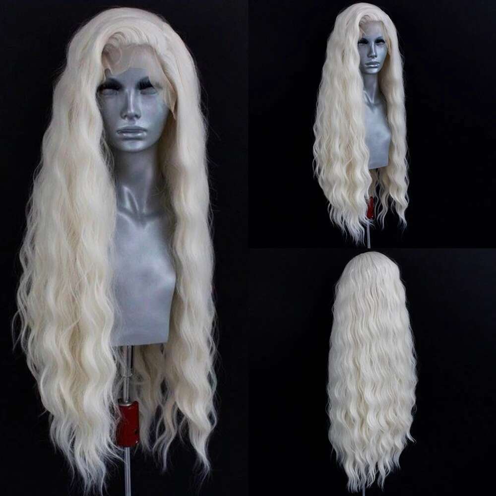 Platinum Blonde Synthetic Front Wigs For Women Long Natural Wave Lace Hair White Black Pink Wig Loose Curl Cosplay