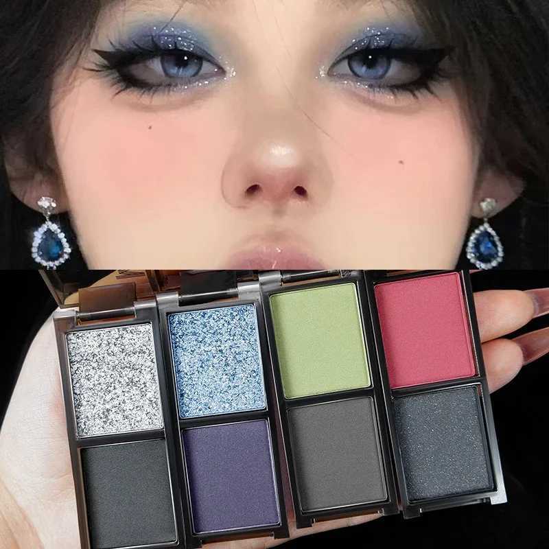 Smoky Glitter Blue Eyeshadow Palette 2-Color Red Black Green Matte Eye Shadow Dark Punk Eyes Pigment Halloween Eyeshadow MakeupXJ250520