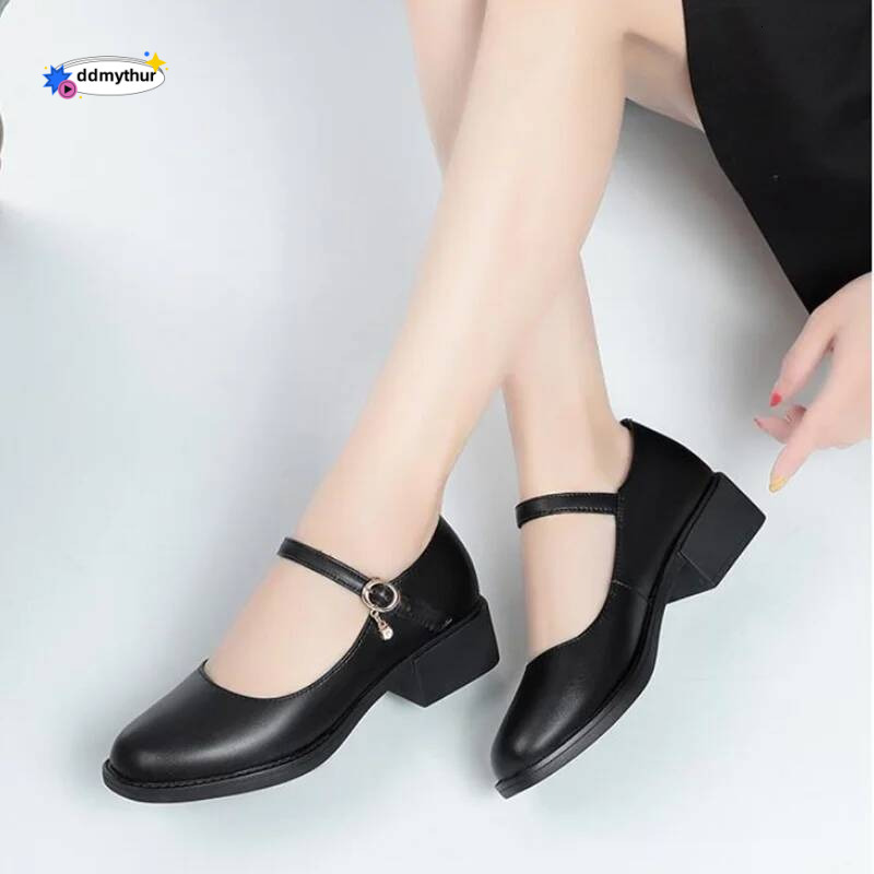 DIMANYU Formal Genuine Leather New Mid-heel Mary Jane Women Shiny Fashion Large Size Ladies Office Shoes ddmythur