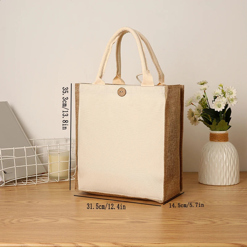 Laminating blank canvas bag DIY painting hand carry faux burlap bag solid color large capacity ladies handheld shopping bag 250516