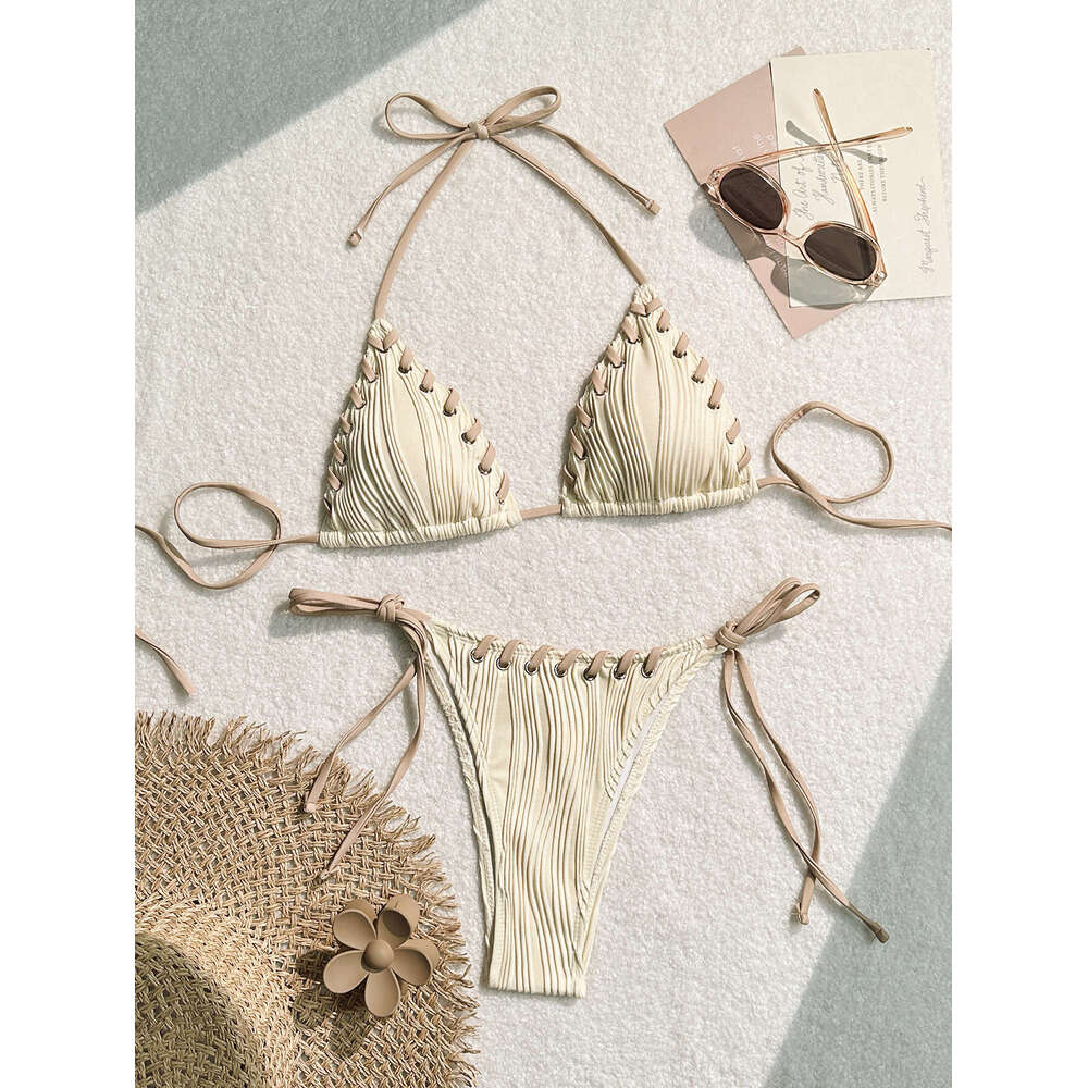 European and American summer sexy solid color bikini women's beach vacation ins swimsuit 2025 new casual fashion trend clothing
