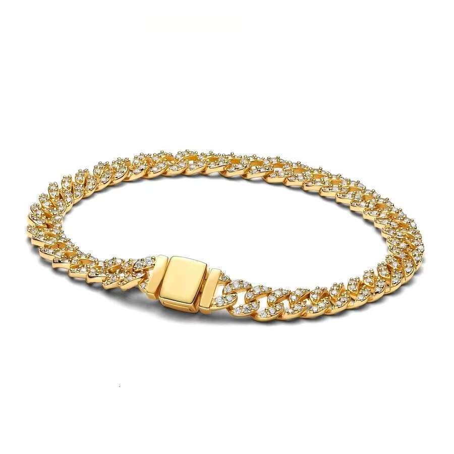 Gold and sier eternal paving Cuban chain bracelet fits charming women's shiny jewelry fashion trend 2025 hot selling