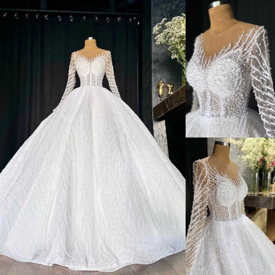 Vintage Ball Gown Wedding Dresses With Sparkling Sequins Lace Pearls Crystals Arabic Dubai Bridal Gowns Vestidos De Novia Customized