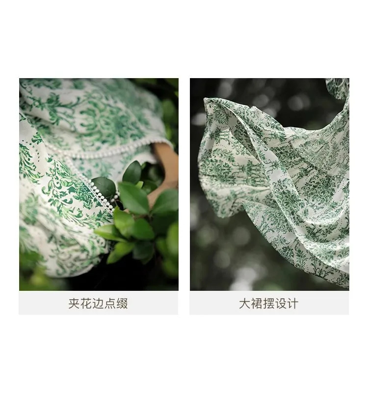 French floral dress summer fashion womens lantern sleeve Vneck waist slimming garden wind small fresh 250520