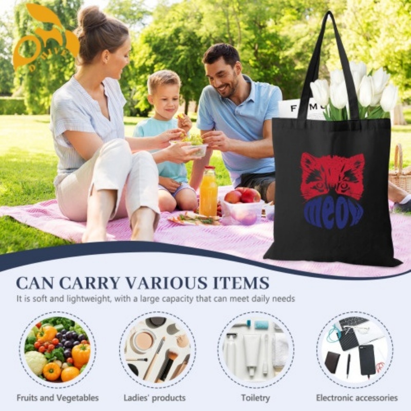 Free shipping.TOP fashion designers customize lightweight and high-quality black full-print canvas tote bags.