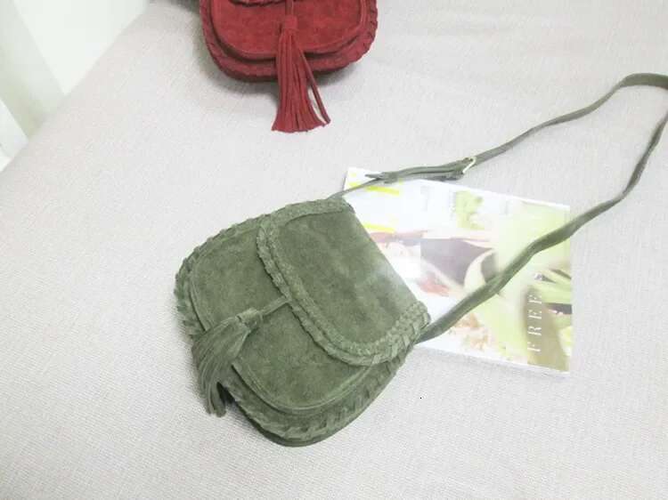 Women Suede Genuine Leather Braid Fringed Saddle Natural Nubuck Medium Size Ibiza Gypsy Hippie Boho Phone Side Sling Bag