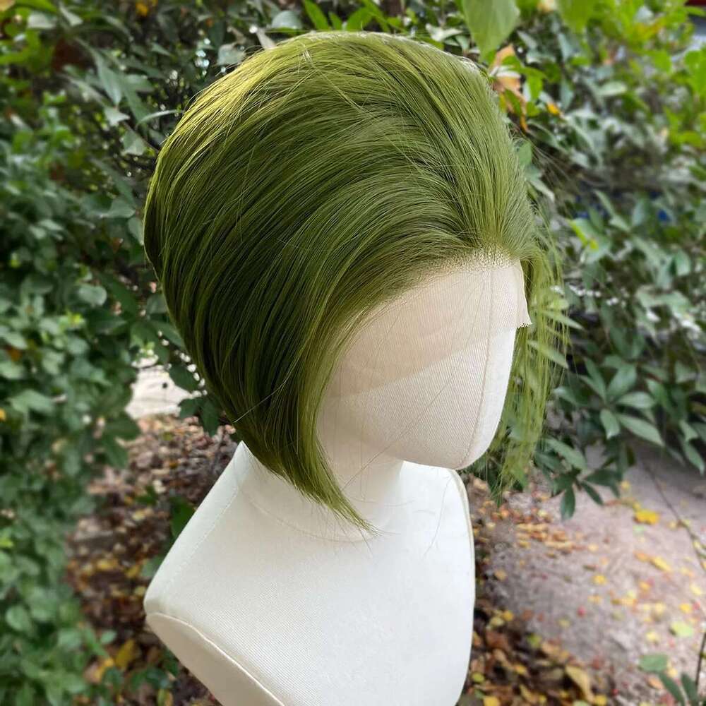 Green Bob Cosplay Men 13x4 Synthetic Lace Front for Women Short Cut Piexie Wigs Natural Hairline Pre Plucked
