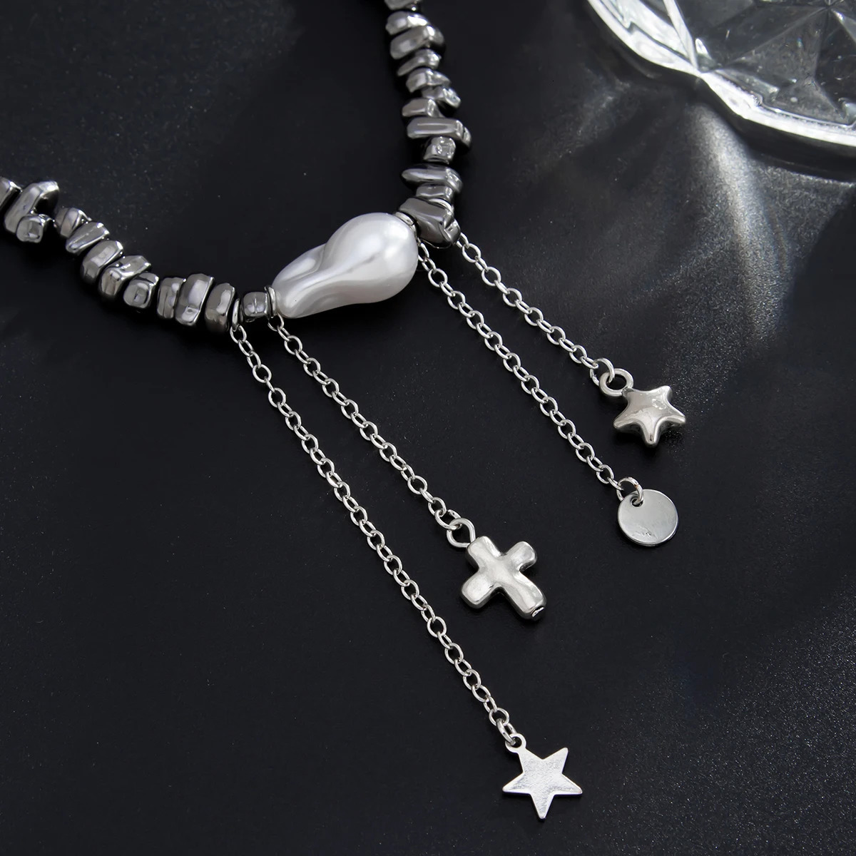 Ingemark Fashion Pearls CCB Beaded Necklace Women Hip Hop Punk Five-pointed Star Pendant Necklace Steampunk Jewelry 250520