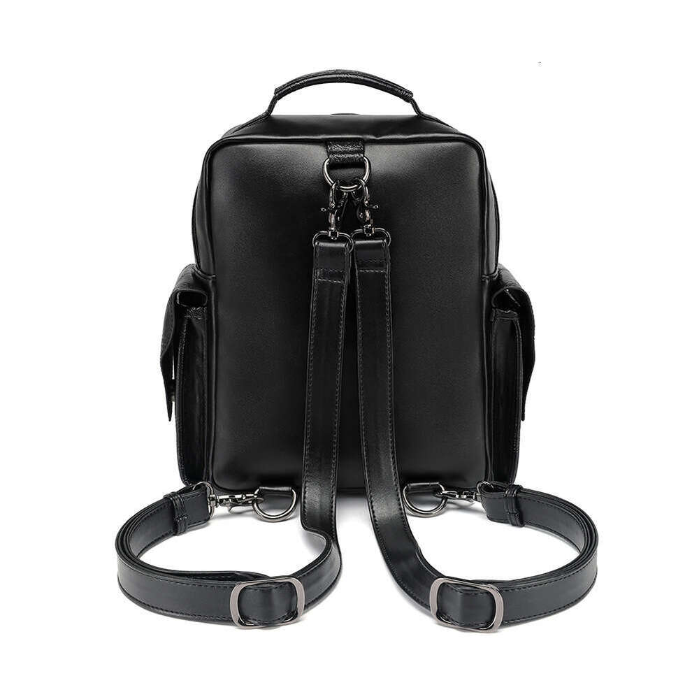 Gothic style large capacity women's backpack with skull embroidery, laptop bag, PU leather
