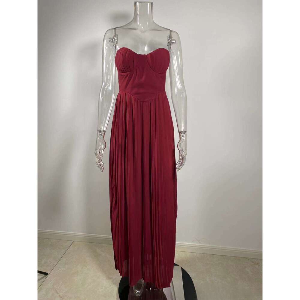 2025 Summer New Product: Sky Blue strapless slimming pleated tight fitting dress. Wholesale of Dress temperament, versatile new trendy clothing. Ins