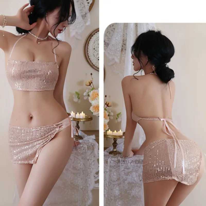 Dress Hanging neck tight fitting deep V-sequin two-piece set sexy set lingerie fancy clothes Womens dresses Sex shop R250520