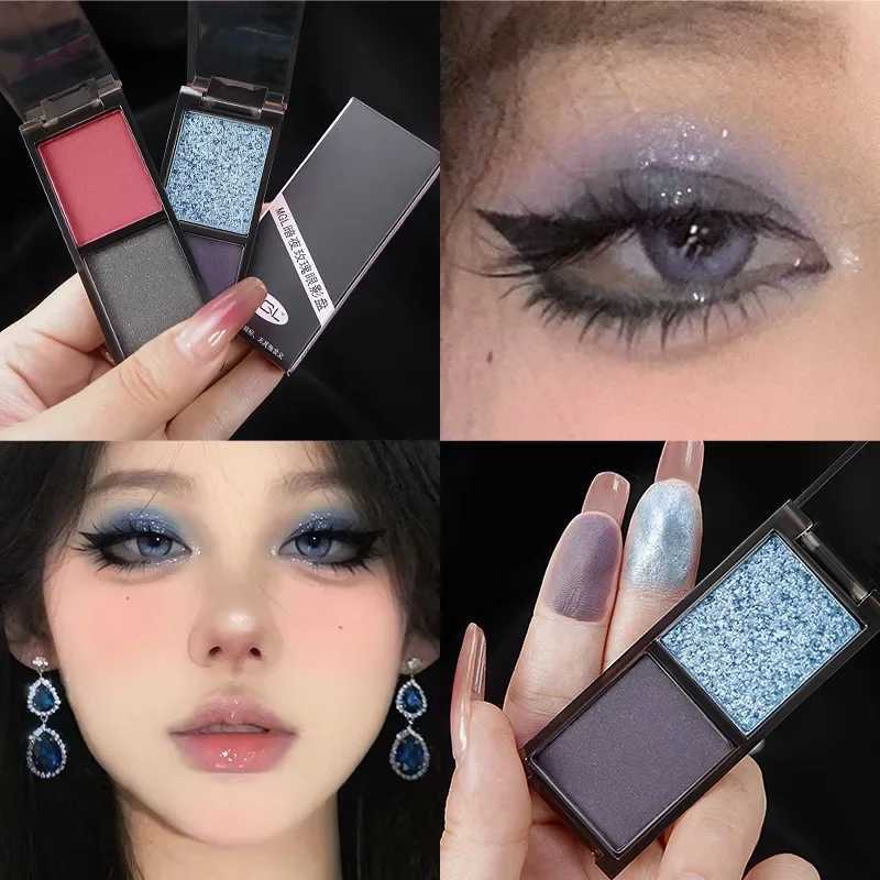 Smoky Glitter Blue Eyeshadow Palette 2-Color Red Black Green Matte Eye Shadow Dark Punk Eyes Pigment Halloween Eyeshadow MakeupXJ250520