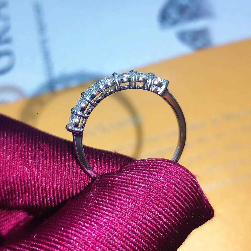 COSFIX 3mm Moissanite Ring for Women 925 Sterling Silver D Color Moissanite Diamond Half Eternity Band Stackble Finger Ring