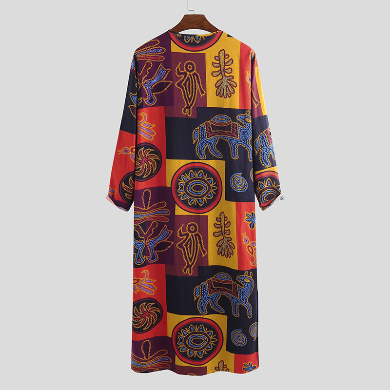 Designer Clothing Arabian Dubai Omani Robe Cotton Oracle Bone Script Elephant Print Saudi Men's Clothing 2025 New Model