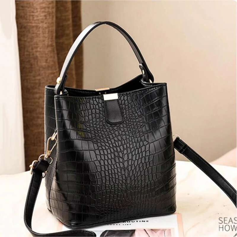 Retro Alligator Bucket Women Pattern Handbag Capacity Casual Crocodile Shoulder Messenger Bags Ladies PU Purse