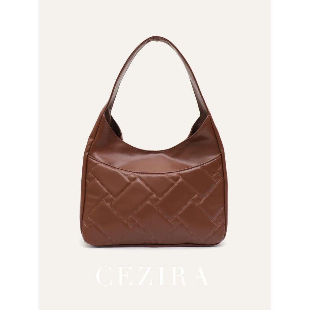 CEZIRA Women's Casual Elegant Quilted Shoulder Bag Soft PU Vegan Leather Big Front Pocket Large Capacity Hobo Underarm Handbag