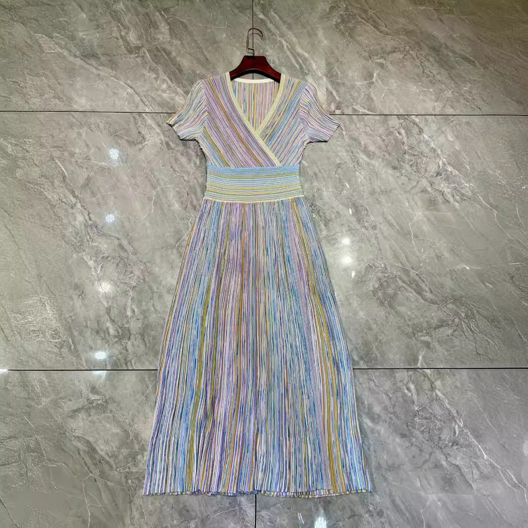 Stylish Designer's Casual and Gorgeous Short Sleeved Knitted Rainbow Skirt for Women in 2025
