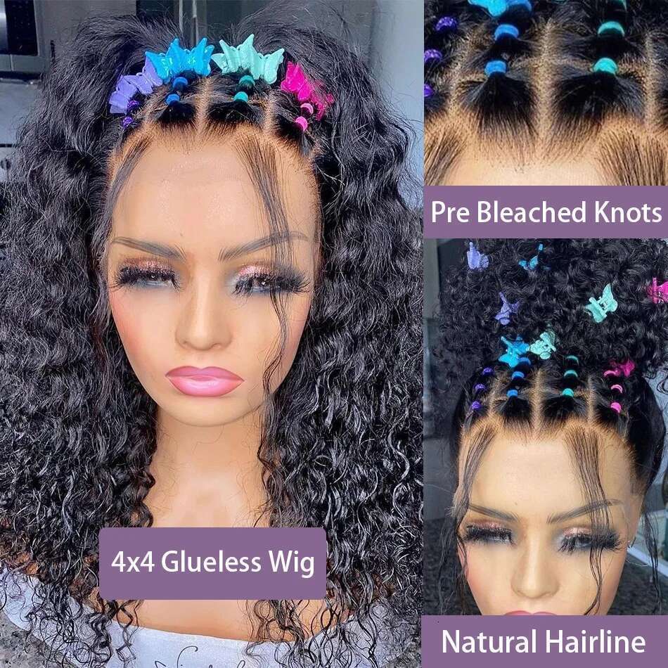 Pre Cut No Glue 13x4 Transparent Curly Bob For Women Glueless Deep Wave 7x5 Lace Frontal Human Hair Wigs