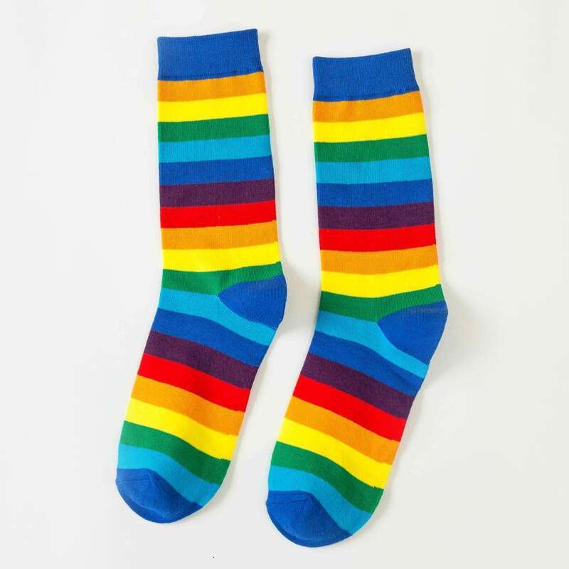Socks For Children, Mid Tube Socks, Spring And Summer, Korean Version, Internet Celebrity, Long Rainbow Candy Stripe, High Tube, Ins, Trendy Cotton So