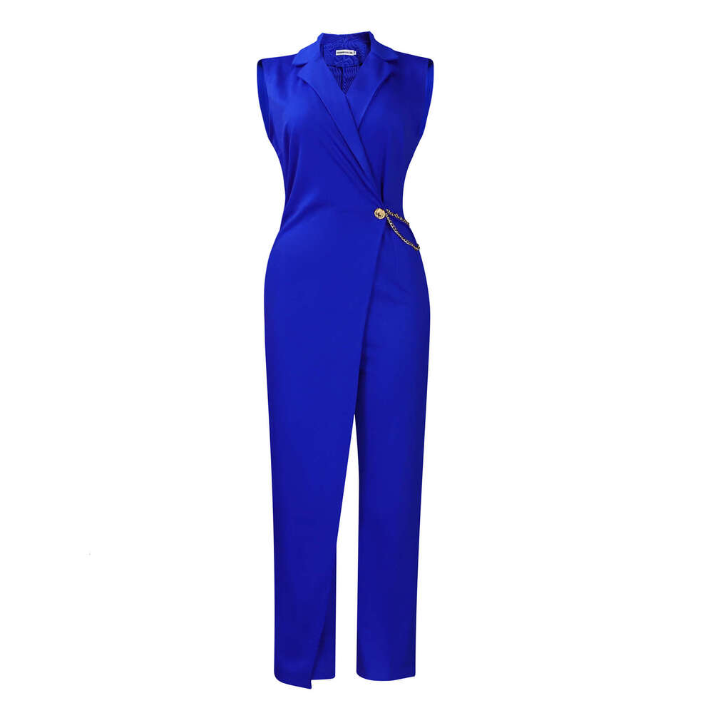 Women's Wear Women's Summer Sleeveless Suit Collar Elegant And Fashionable Solid Color Jumpsuit