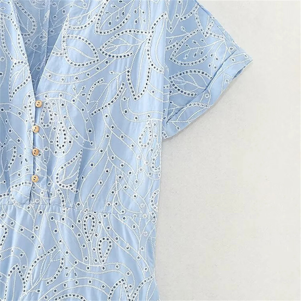 womens casual and elegant European American style n retro hollow y shirt dress 250520