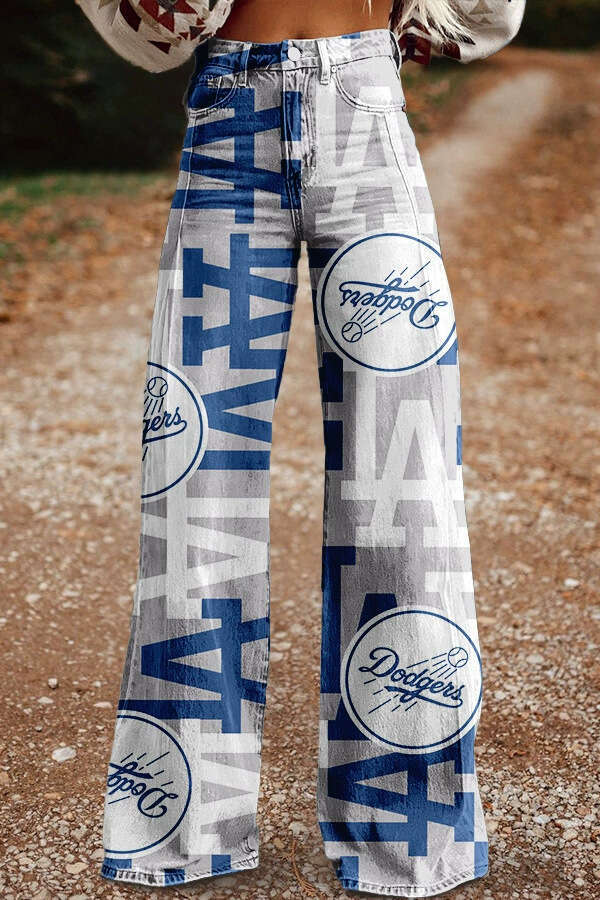 High-Waisted Wide-Leg Printed Stretch Jeans - Women's Casual Fashion Staple
