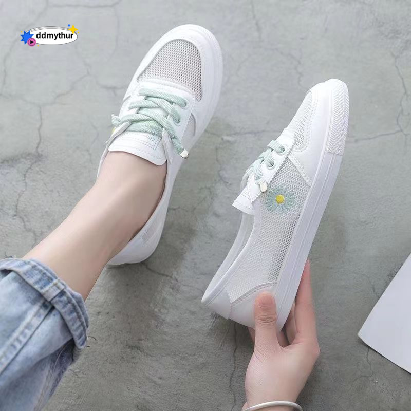 White women's summer 2025 new casual hollowed out breathable mesh flat bottomed board shoes, thin Korean version, versatile ddmythur ddmythur