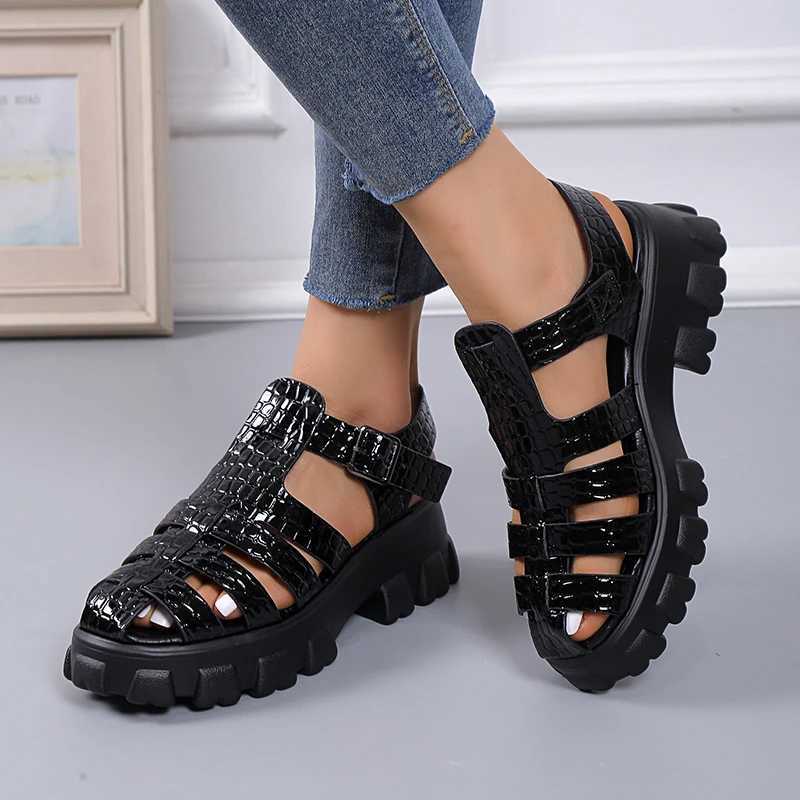 Summer Fashion Gladiator Women Narrow Band Cross-tied Platform Square Heel Peep Toe Rome Design Sexy Mature Shoes Ladies Female M250520