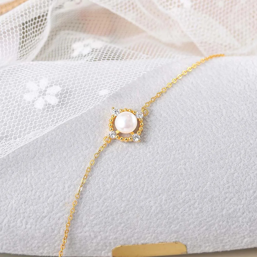 Natural Freshwater Pearl Bracelet For Women Simple Gold Plated S925 Sterling Silver Chain Charm Fine Jewelry Gift Hi014 250520