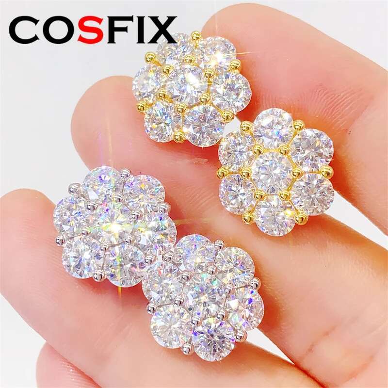 Moissanite Stud Earrings for Women Yellow Women Full Moissanite Stud Earrings Luxury Round Cut Womens Moissanite Stud Earring