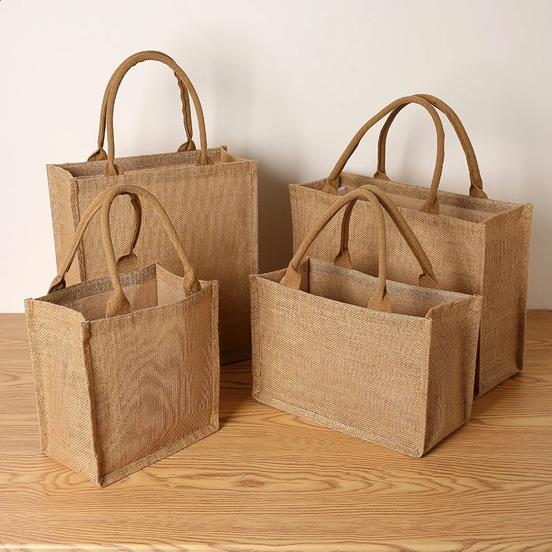 jute tote bag travel handbag picnic tote bag large capacity shoulder bag storage bag 250516