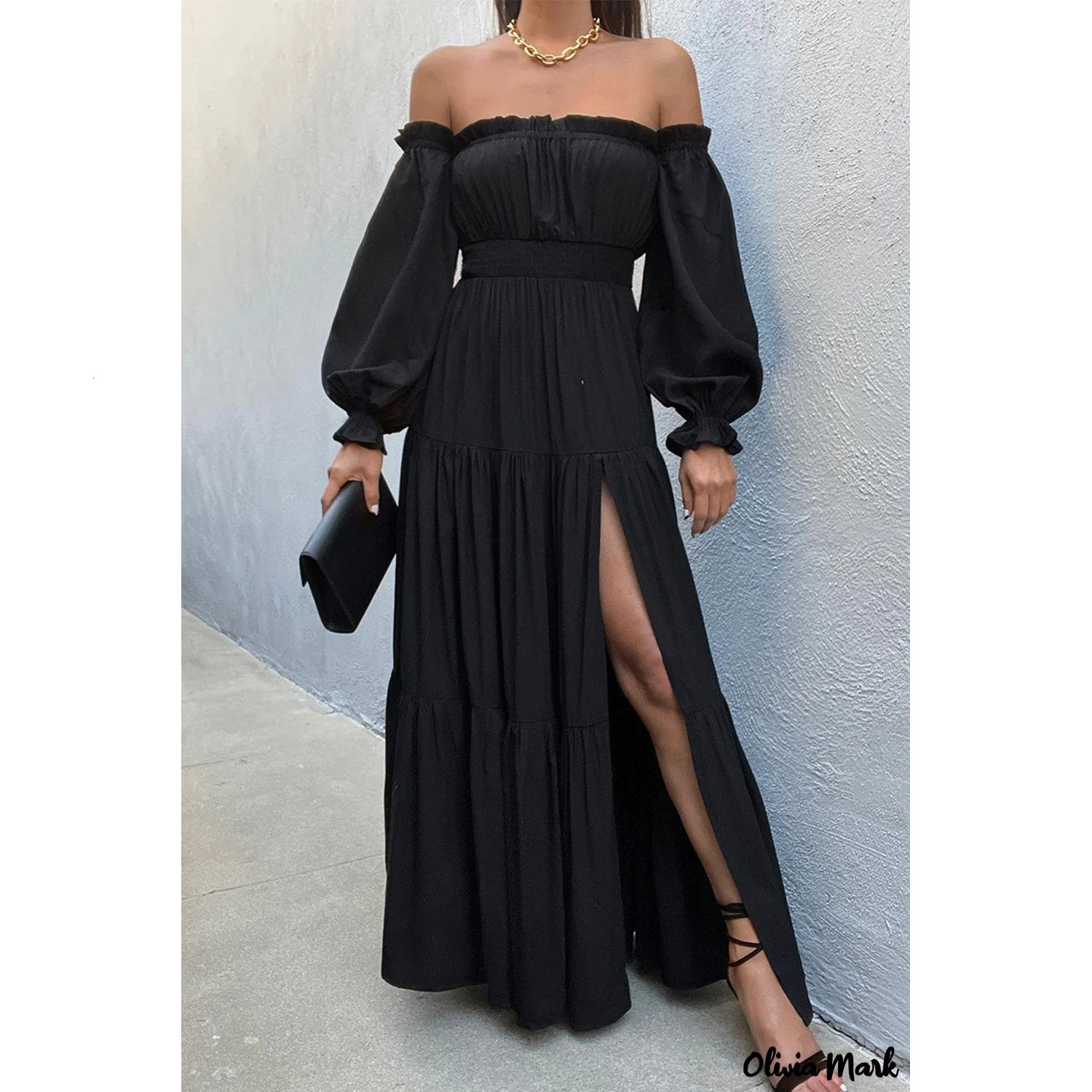 Designer Dress 2025 New Dress With Exposed Shoulder Lotus Leaf Edge Long Sleeved High Seam Dress, Spicy Girl Plus Size Dress