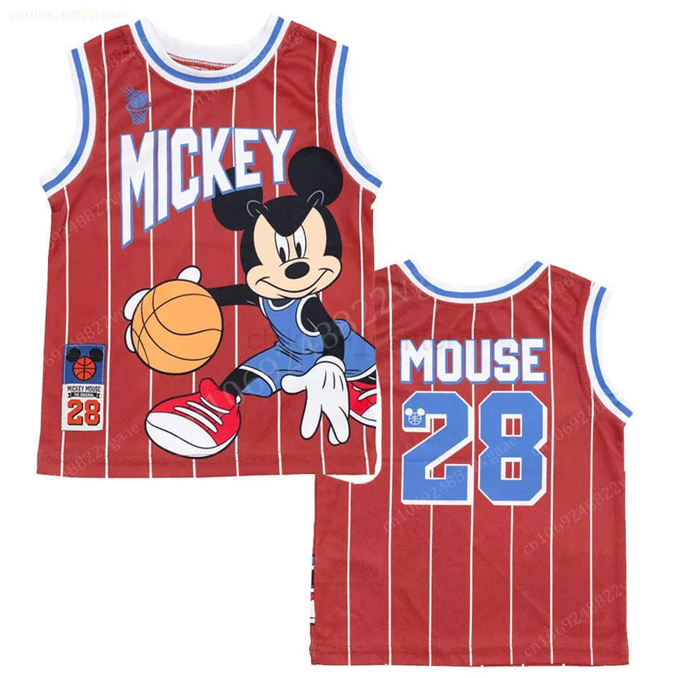 Disney 2024 Summer Mickey Mouse Basketball Jersey Tank Top Men Boys Kids Clothes Children T Shirt Sportwear Training Uniform Shorts W250520
