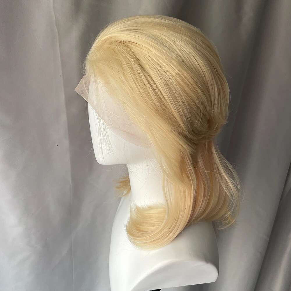 613 Blonde 13X4 Synthetic Lace Front Women Shoulder Length Mullet Cosplay Wigs for Men Half Hand Tied Glueless Natural