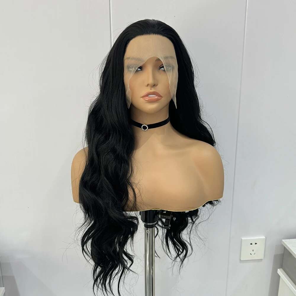 Black Synthetic Wigs For Women Long Hair Body Wavy Heat Resistant Fiber Front Lace Glueless Wig Daily Use Cosplay