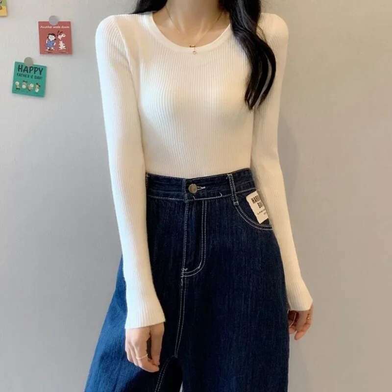 Autumn Winter Women Sweaters Long Sleeve Knitted O Neck Pullover Sweater Femme Basic Solid Jumpers Top Fashion Clothes Pullovers