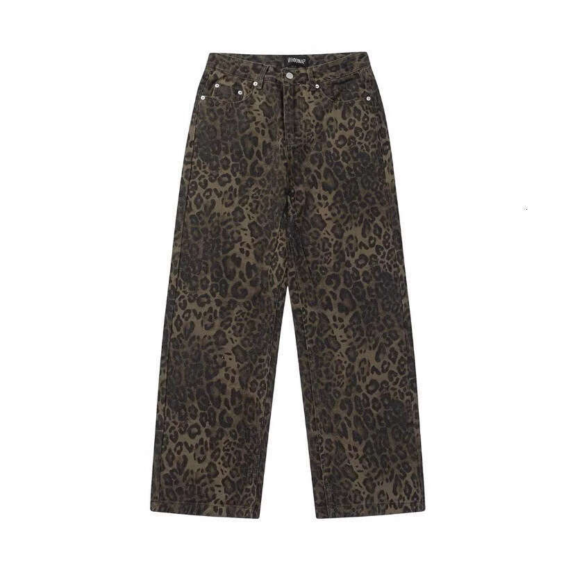 American style design, niche workwear, leopard print, loose casual, versatile denim pants, men's INS