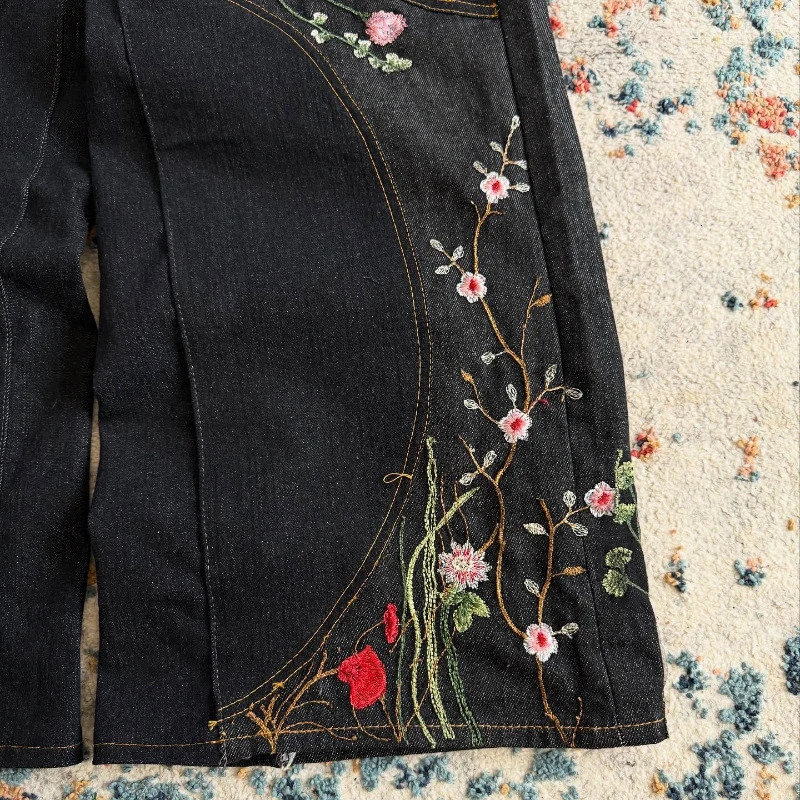 Y2K Floral Baggy Denim Pants Patchwork Blossom Embroidery Streamlined Seams Streetwear Hip Hop Retro Goth Unisex Oversized Jeans 250517