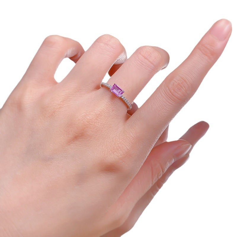 Elegant S925 Sterling Silver Engagement Ring with Purple Gemstone, Simple and Timeless Design for Women
