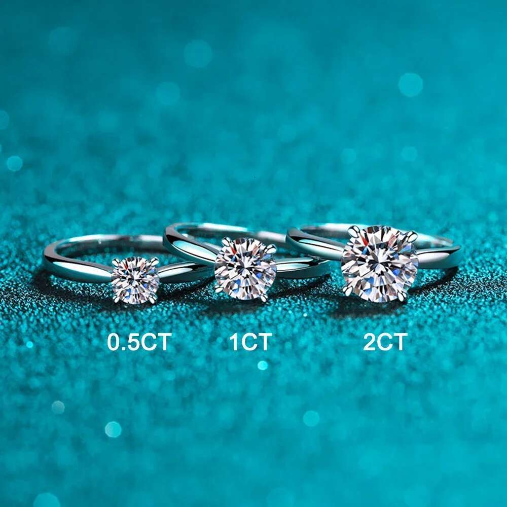 0.5-2Carat Moissanite Engagement Ring With GRA Certified Classic Lab Diamond Promise Band 925 Sterling Silver Jewelry for Women