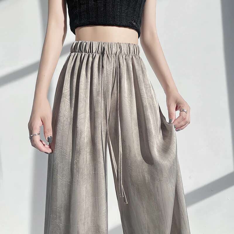 Seoulish Retro Ice Silk Tie Dye Wide for Women New Summer Spring Fashion Loose Straight Casual Leg Women's Pants
