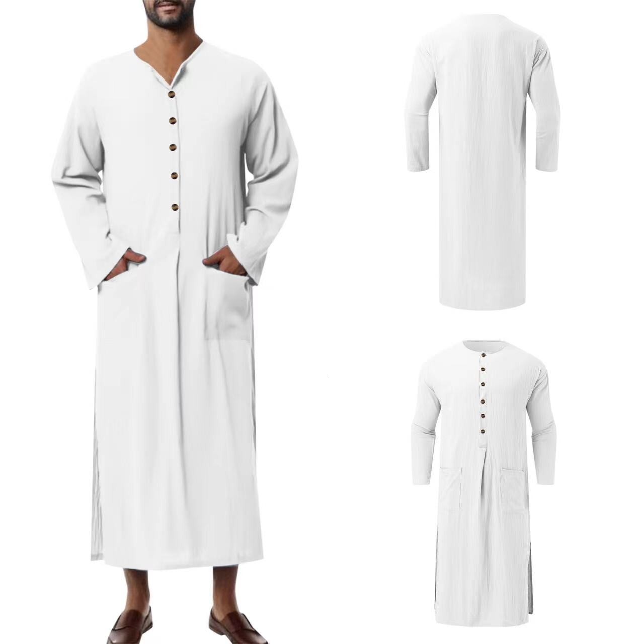 Designer Clothing Hot Selling Muslim Dubai New Men's Loose Stand Collar Portal Long Sleeve Ethnic Style Robe 2025 New Model