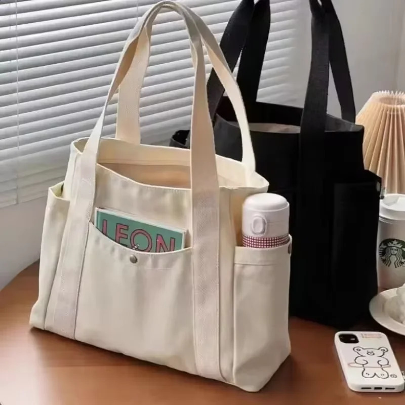 Large Capacity Canvas Tote Bags for Work Commuting Carrying Bag College Style Student Outfit Book Shoulder Bag 250516