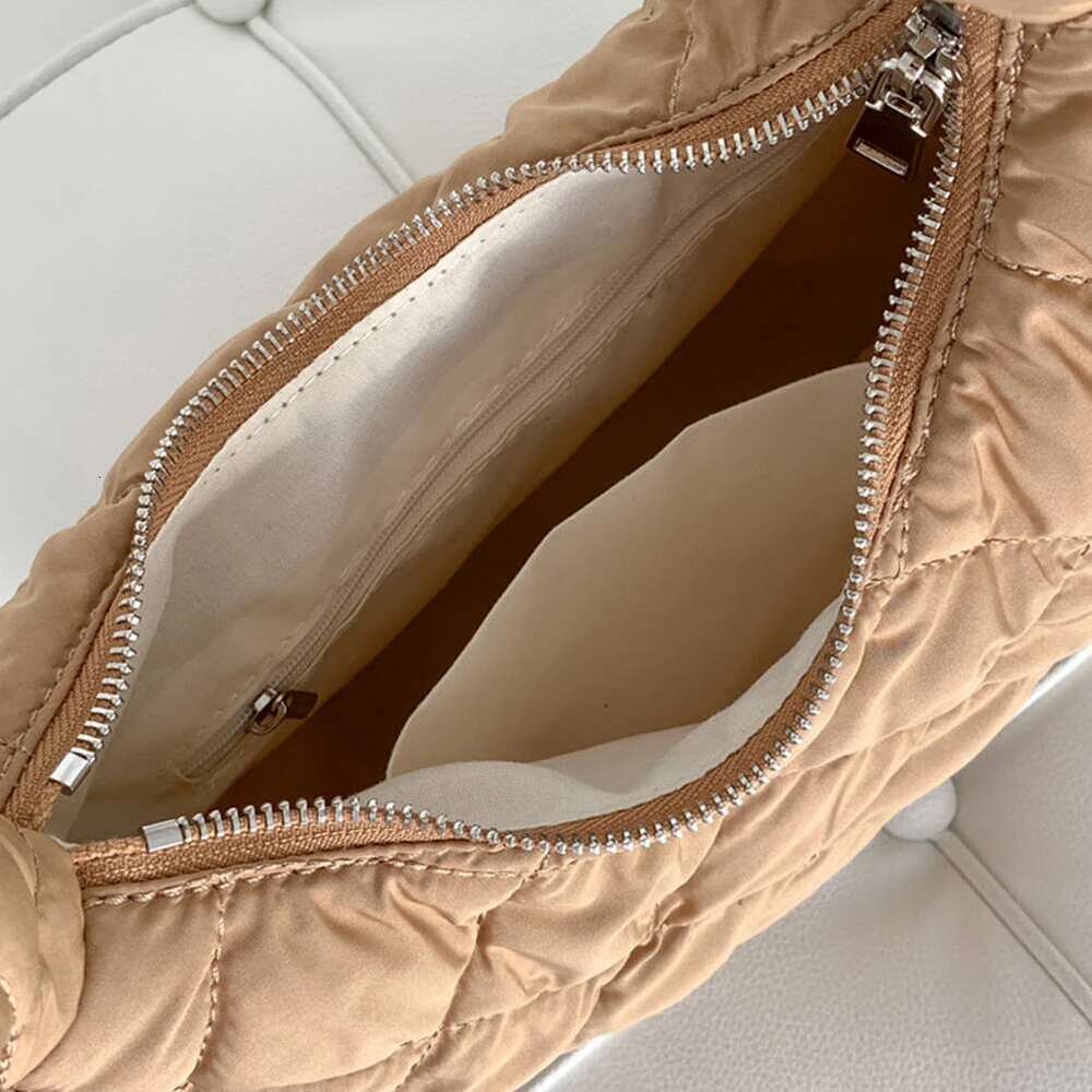 Women's Puffy Cotton Shoulder Bags Autumn&Winter Quilted Padded Tote Handbag Ladies Puffer Underarm Nylon Small Crescent Bag